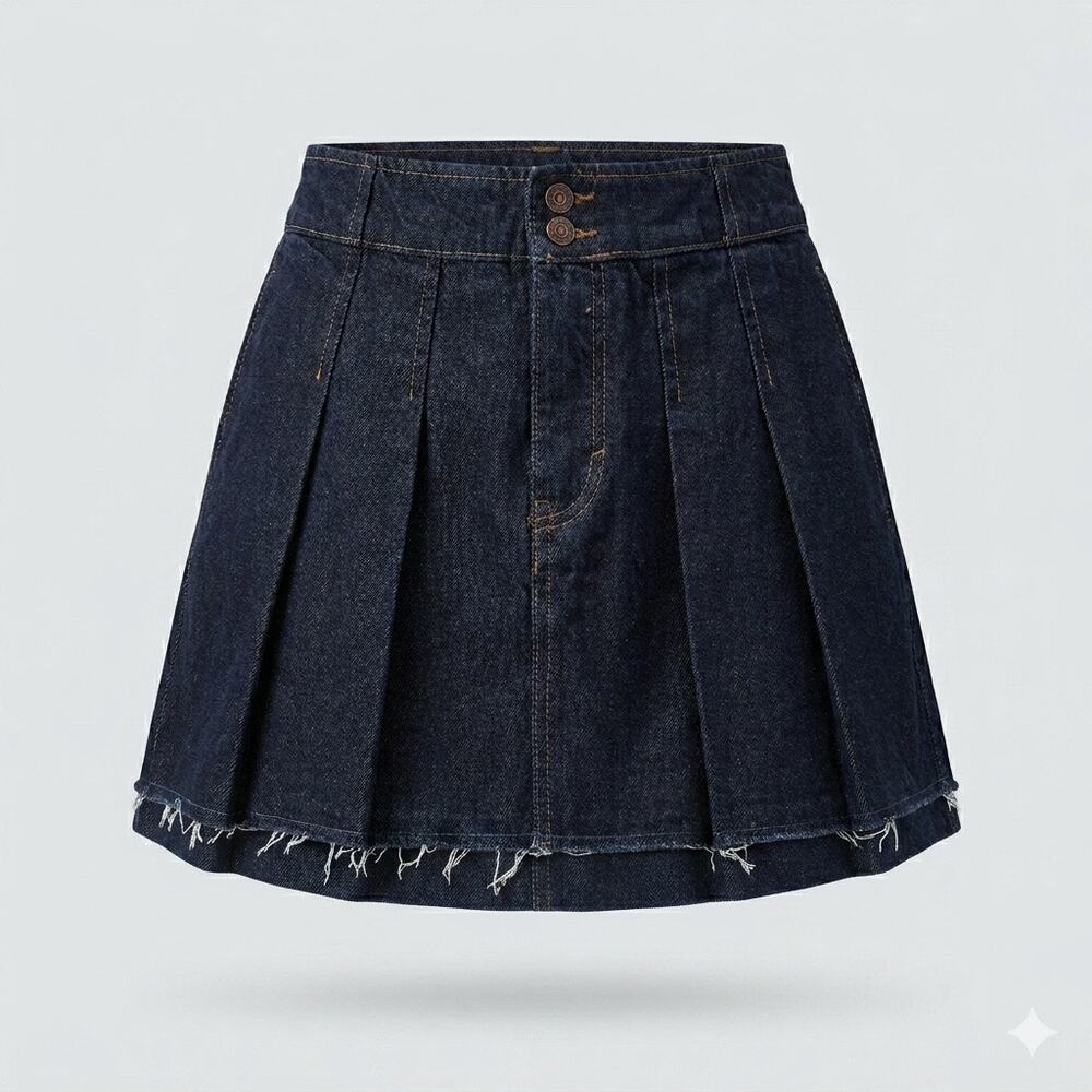 Kiabi Dark Wash Pleated Denim Mini Skort - Size 34 (US 2/4) Y2K Aesthetic